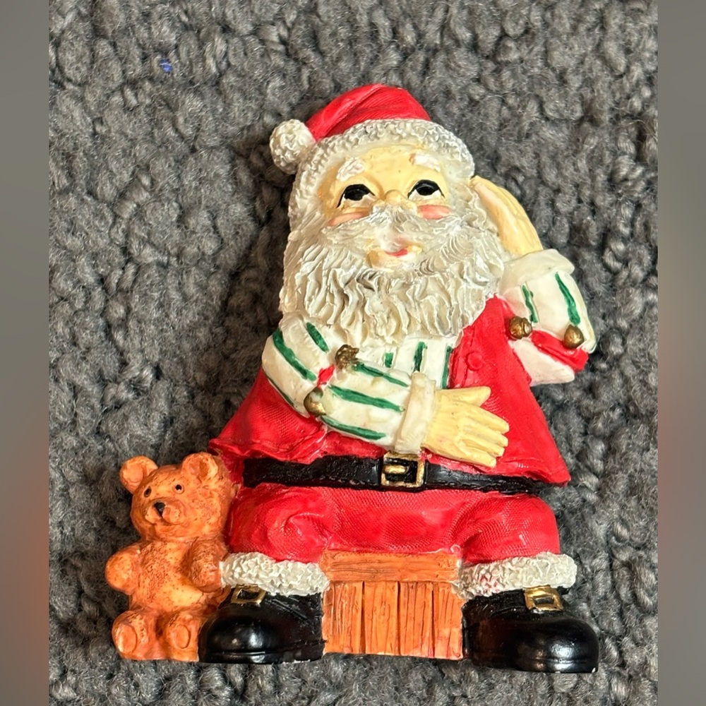 Vintage Santa Claus Christmas Sitting on Box Teddy Bear Refrigerator Magnet 3”